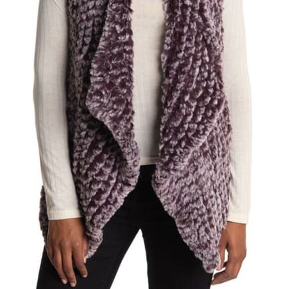 Love Token Faux Fur Waterfall Vest Purple Open Front w/ Pockets Women's Sz S NWT - Picture 3 of 12